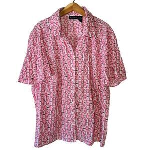 Maggie Barnes Pink Geometric Print Button Up Short Sleeve Size 1X 18/20